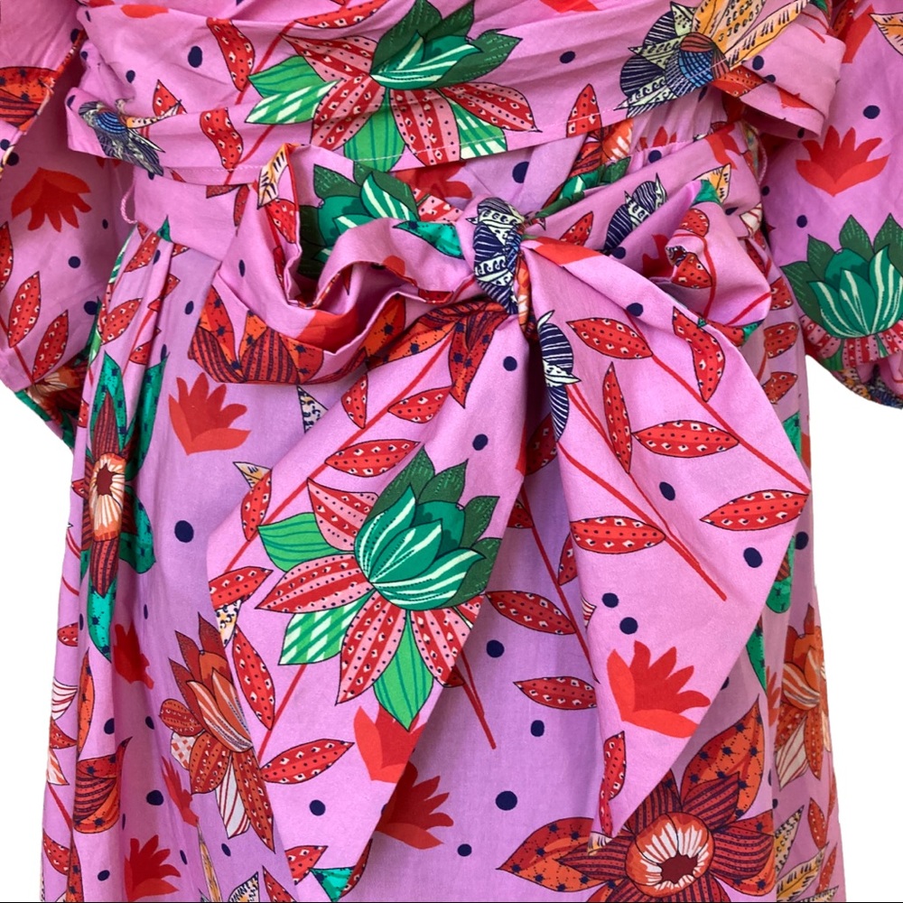 Pink Floral Off-Shoulder Tie-Waist Dress - Picture 7 of 16